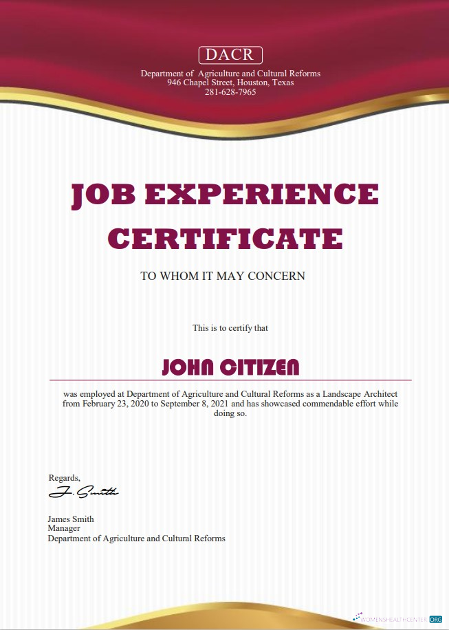 Download USA Job experience cert Photoshop template